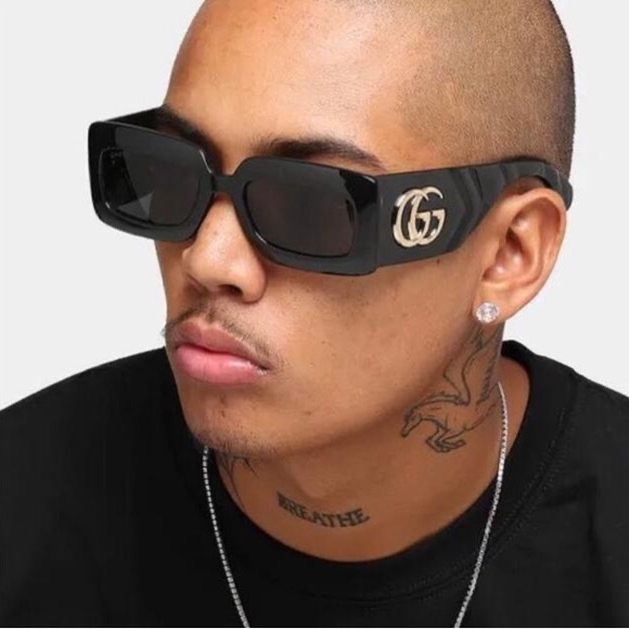 New  Authentic - Gucci Black Gray Gg0811s 001 Logo Rectangle Unisex Sunglasses - Picture 1 of 10